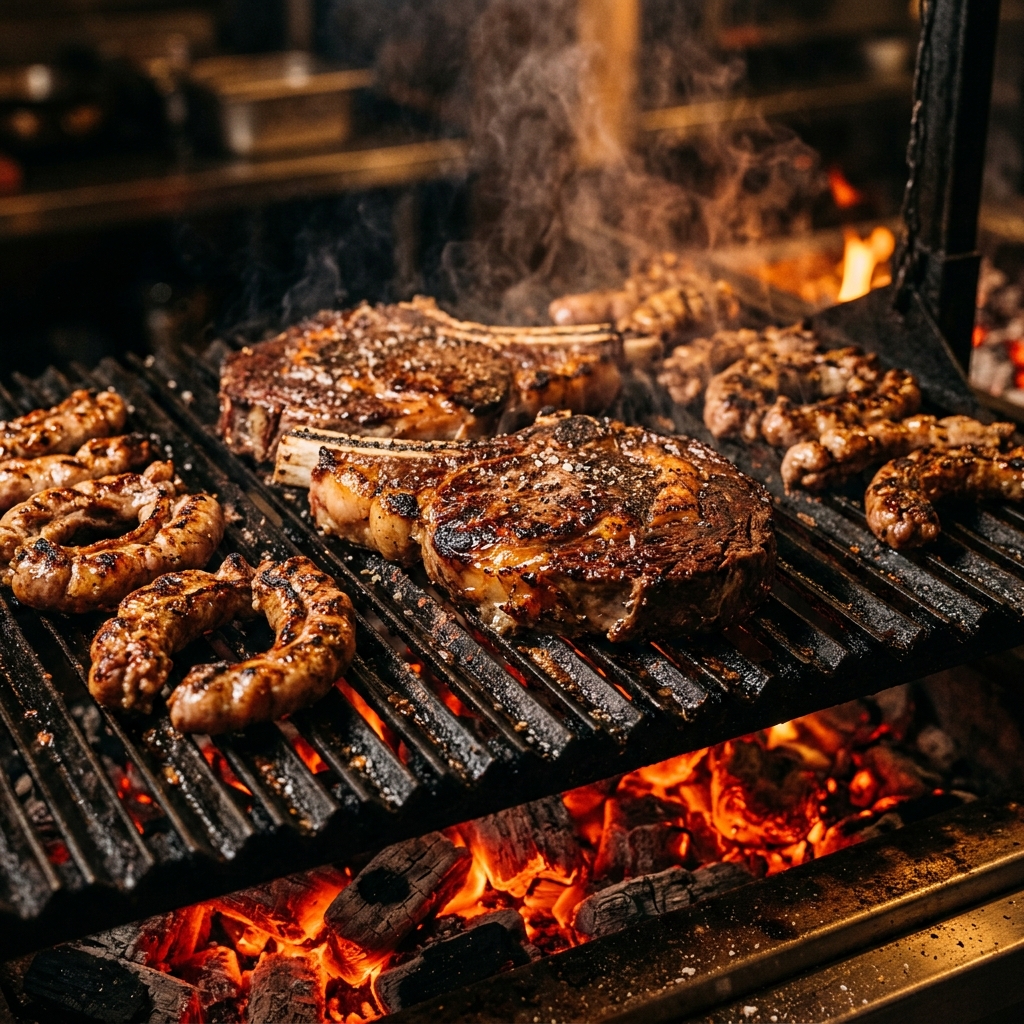 Parrilla profesional con carbón de roble